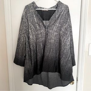 Soft Surroundings Womens M Black Ombre 3/4 Sleeves Hi-Low Brigitte Tunic Top